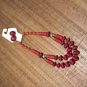 Cato Rich Red and Gold Double-Strand Necklace with  Matching Earrings NWT